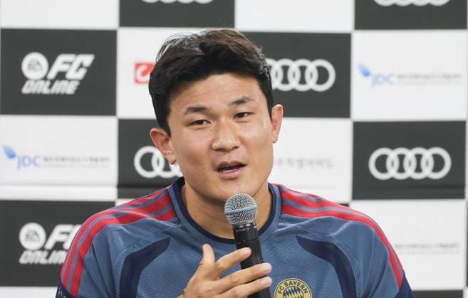 SKO, Kim Min-jae (FC Bayern Muenchen, 3), Pressekonferenz FC Bayern Muenchen vor dem Testspiel bei Jeju SK, Saison 2026-27, 03.08.2026 Bayern Muenchen Suedkorea *** SKO, Kim Min-jae, FC Bayern Munich, 3, FC Bayern Munich press conference ahead of the friendly match against Jeju SK, 2026–27 season, March 8, 2026, Bayern Munich, South Korea Copyright: xEibner-Pressefotox EP_JNL