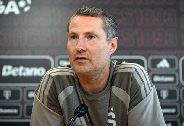 Sparta coach Brian Priske at a press conference, PK, Pressekonferenz ahead of the opening match of the third qualifying round of the Champions League between Sparta Prague and Olympique Lyon, Prague, August 3, 2026. (CTKxPhoto KaterinaxSulova) CTKPhotoP2026080303196  CTKPhotoP2026080303196