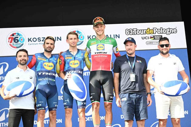 03-08-2026 Tour De Pologne; Tappa 01 Gdynia - Koszalin; 2026, Lidl - Trek; Mosca, Jacopo; Kamna, Lennard; Milan, Jonathan; Rast, Gregory; Koszalin; 