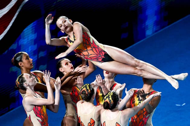 Athletes of team Great Britain compete in the artistic swimming Team Free Final during the European Aquatics Championships at the Olympic Aquatic Center in Paris (France), August 3, 2026. Andrea Masini Deepbluemedia Insidefoto