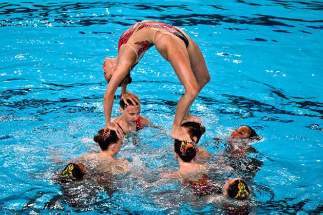 Athletes of team Great Britain compete in the artistic swimming Team Free Final during the European Aquatics Championships at the Olympic Aquatic Center in Paris (France), August 3, 2026. Andrea Masini Deepbluemedia Insidefoto