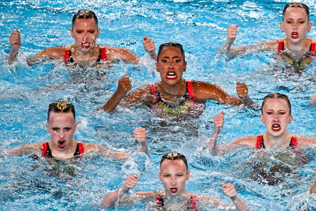 Athletes of team Great Britain compete in the artistic swimming Team Free Final during the European Aquatics Championships at the Olympic Aquatic Center in Paris (France), August 3, 2026. Andrea Masini Deepbluemedia Insidefoto