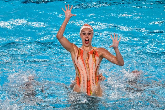 Athletes of team France compete in the artistic swimming Team Free Final during the European Aquatics Championships at the Olympic Aquatic Center in Paris (France), August 3, 2026. Andrea Masini Deepbluemedia Insidefoto
