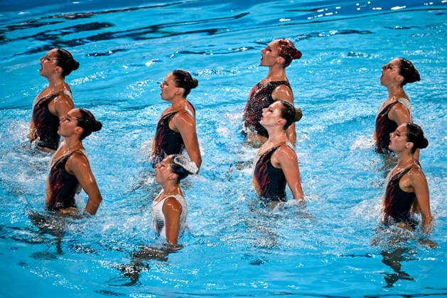 Athletes of team Italy compete in the artistic swimming Team Free Final during the European Aquatics Championships at the Olympic Aquatic Center in Paris (France), August 3, 2026. Andrea Masini Deepbluemedia Insidefoto