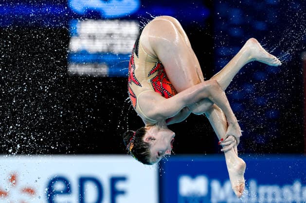 Athletes of team Great Britain compete in the artistic swimming Team Free Final during the European Aquatics Championships at the Olympic Aquatic Center in Paris (France), August 3, 2026. Andrea Staccioli