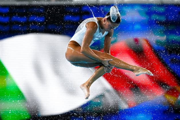 Athletes of team Italy compete in the artistic swimming Team Free Final during the European Aquatics Championships at the Olympic Aquatic Center in Paris (France), August 3, 2026. Andrea Staccioli