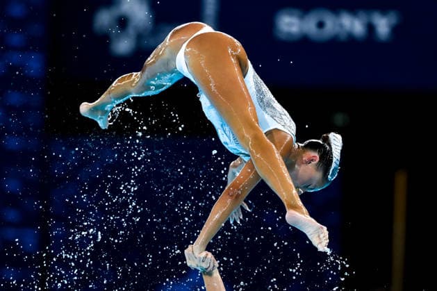 Athletes of team Italy compete in the artistic swimming Team Free Final during the European Aquatics Championships at the Olympic Aquatic Center in Paris (France), August 3, 2026. Andrea Staccioli
