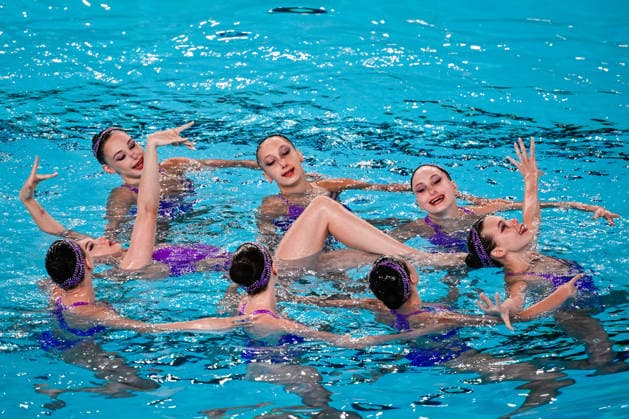 Athletes of team Ukraine compete in the Artistic Swimming Team Free Final during the European Aquatics Championships at the Olympic Aquatic Center in Paris (France), August 3, 2026. Andrea Masini Deepbluemedia Insidefoto