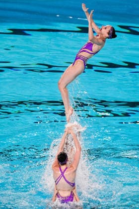 Athletes of team Ukraine compete in the Artistic Swimming Team Free Final during the European Aquatics Championships at the Olympic Aquatic Center in Paris (France), August 3, 2026. Andrea Masini Deepbluemedia Insidefoto
