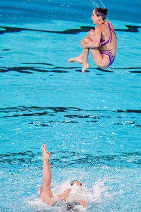 Athletes of team Ukraine compete in the Artistic Swimming Team Free Final during the European Aquatics Championships at the Olympic Aquatic Center in Paris (France), August 3, 2026. Andrea Masini Deepbluemedia Insidefoto