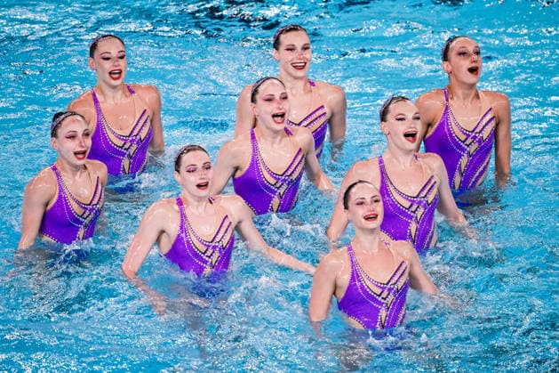 Athletes of team Ukraine compete in the Artistic Swimming Team Free Final during the European Aquatics Championships at the Olympic Aquatic Center in Paris (France), August 3, 2026. Andrea Masini Deepbluemedia Insidefoto