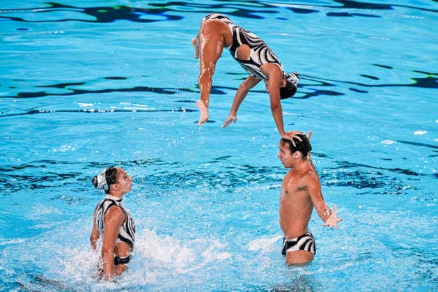 Athletes of team Greece compete in the Artistic Swimming Team Free Final during the European Aquatics Championships at the Olympic Aquatic Center in Paris (France), August 3, 2026. Andrea Masini Deepbluemedia Insidefoto