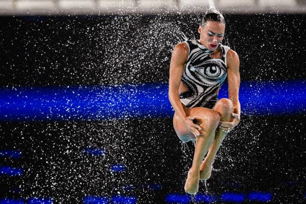 Athletes of team Greece compete in the Artistic Swimming Team Free Final during the European Aquatics Championships at the Olympic Aquatic Center in Paris (France), August 3, 2026. Andrea Staccioli
