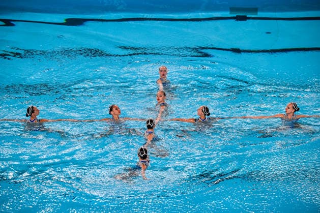 Neutral Athletes B compete in the artistic swimming Team Free Final during the European Aquatics Championships at the Olympic Aquatic Center in Paris (France), August 3, 2026. Andrea Masini Deepbluemedia Insidefoto