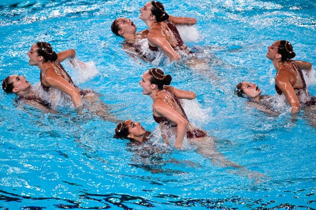 Athletes of team Spain compete in the Artistic Swimming Team Free Final with the coaches during the European Aquatics Championships at the Olympic Aquatic Center in Paris (France), August 3, 2026. Andrea Masini Deepbluemedia Insidefoto