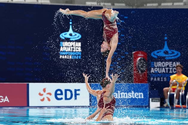 Artistic Swimming, Team Free Final, team Spain, winner of the silver medal at the European Aquatics Championships Paris 2026, Paris, August 03, 2026 .  Copyright: xGianxMattiaxD Alberto LaPressex