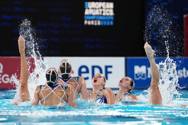 Artistic Swimming, Team Free Final, Neutral Athletes B, winner of the gold medal at the European Aquatics Championships Paris 2026, Paris, August 03, 2026 .  Copyright: xGianxMattiaxD Alberto LaPressex