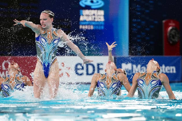 Artistic Swimming, Team Free Final, Neutral Athletes B, winner of the gold medal at the European Aquatics Championships Paris 2026, Paris, August 03, 2026 .  Copyright: xGianxMattiaxD Alberto LaPressex