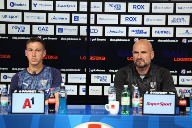 Croatia, Zagreb, 030826. Maksimir Stadium. press conference, PK, Pressekonferenz of Kauno Zalgiris before the match of the third round of UEFA Champions League qualification against GNK Dinamo. In the photo: Ivan Fiolic, Zeljko Sopic. Photo: Ranko Suvar CROPIX Zagreb Croatia Copyright: xxRankoxSuvarx zalgiris_press1-030826