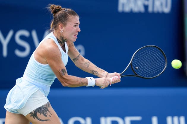 National Bank Open 2026 - Day 3 TORONTO, CANADA - AUGUST 3 : Oleksandra Oliynykova of Ukraine in action against Karolina Pliskova of Czech Republic in the round of 128 during the WTA, Tennis Damen 1000 National Bank Open in Toronto, Ontario, Canada on August 3, 2026. Mert Alper Dervis Anadolu Toronto Canada. Editorial use only. Please get in touch for any other usage.  Copyright: x2026xAnadoluxMertxAlperxDervisx
