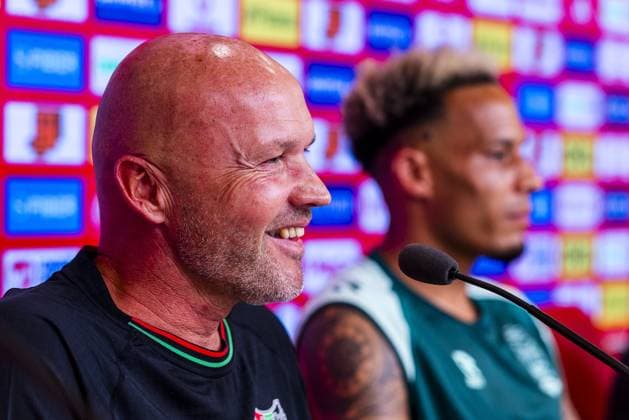 Athens , 03-08-2026 , Stadio Georgios Karaiskakis , third qualifying round of the Champions League , season 2026 2027 , press conference, PK, Pressekonferenz NEC in Athens , picture shows , NEC coach Dick Schreuder Press conference NEC Athens  x205434761x Copyright: