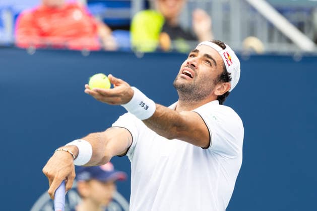August 3, 2026, Montreal, Quebec, Canada: MARIANO NAVONE from Argentina serving in match against Mateo Berrettini from Italia in first round at Canadian Open at IGA stadium in Montreal, Quebec, Canada on 2026-08-03 Montreal Canada - ZUMAl189 20260803_zsp_l189_003 Copyright: xYannickxLegarex