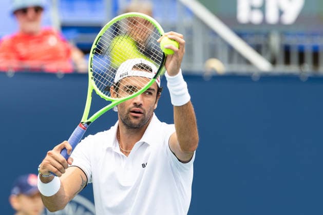 August 3, 2026, Montreal, Quebec, Canada: MARIANO NAVONE from Argentina serving in match against Mateo Berrettini from Italia in first round at Canadian Open at IGA stadium in Montreal, Quebec, Canada on 2026-08-03 Montreal Canada - ZUMAl189 20260803_zsp_l189_008 Copyright: xYannickxLegarex