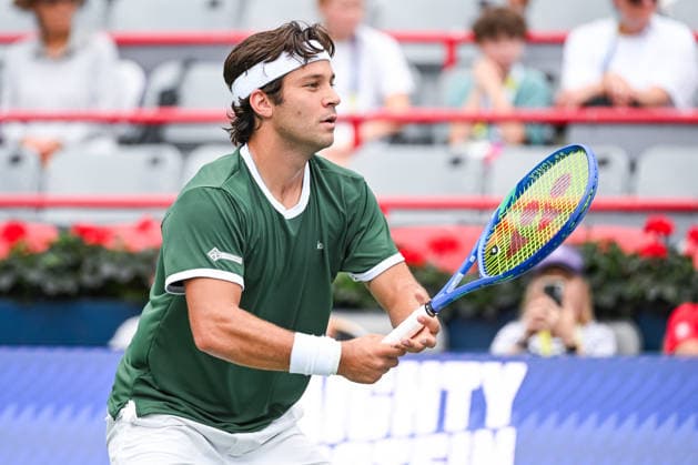 MONTREAL, QC - AUGUST 03: Alexis Galarneau (CAN) waits for service during a first round match at National Bank Open on August 03, 2026 at IGA Stadium in Montreal, QC (Photo by David Kirouac Icon Sportswire) TENNIS: AUG 03 National Bank Open EDITORIAL USE ONLY Icon26080300426