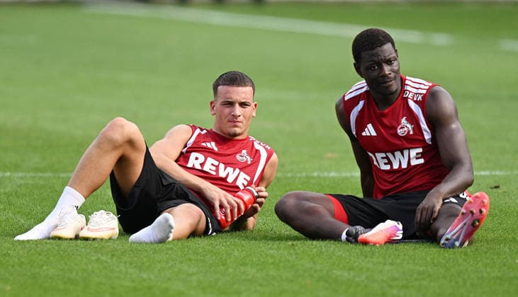 03.08.2026, xophax, Fussball 1.Bundesliga, 1.FC Koeln Training am Geissbockheim des 1.FC Köln. Said El Mala , links und Ragnar Ache , rechts ( beide 1.FC Köln ) Köln *** August 3, 2026, xophax, Soccer, Bundesliga 1, 1. FC Köln Training at the Geissbockheim of 1. FC Köln: Said El Mala (left) and Ragnar Ache (right), both of 1. FC Köln, Cologne