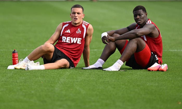 03.08.2026, xophax, Fussball 1.Bundesliga, 1.FC Koeln Training am Geissbockheim des 1.FC Köln. Said El Mala , links und Ragnar Ache , rechts ( beide 1.FC Köln ) Köln *** August 3, 2026, xophax, Soccer, Bundesliga 1, 1. FC Köln Training at the Geissbockheim of 1. FC Köln: Said El Mala (left) and Ragnar Ache (right), both of 1. FC Köln, Cologne