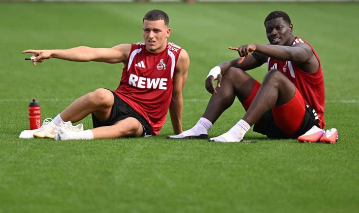 03.08.2026, xophax, Fussball 1.Bundesliga, 1.FC Koeln Training am Geissbockheim des 1.FC Köln. Said El Mala , links und Ragnar Ache , rechts ( beide 1.FC Köln ) Köln *** August 3, 2026, xophax, Soccer, Bundesliga 1, 1. FC Köln Training at the Geissbockheim of 1. FC Köln: Said El Mala (left) and Ragnar Ache (right), both of 1. FC Köln, Cologne