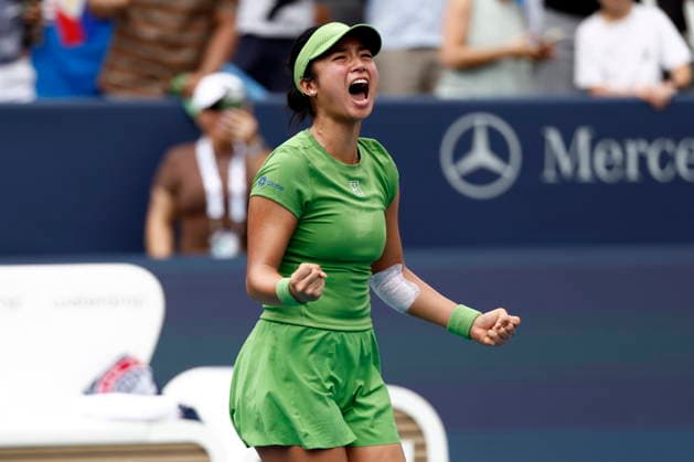 Washington DC Open tennis tournament Alexandra Eala of the Philippines celebrates after beating Jessica Pegula of the USA in their Women™s Final match at the Washington DC Open tennis tournament, in Washington, DC, USA, 03 August 2026. WASHINGTON DC UNITED STATES  Copyright: xWILLxOLIVERx
