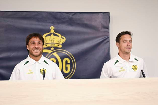 Royale Union Saint-Gilloise v Bodo Glimt - UEFA Champions League Media Activities 03 08 2026 OOSTENDE, BELGIUM - AUGUST 03 : Team captain Mac Allister Kevin defender of Royale Union Saint-Gilloise and Hubert David head coach of Royale Union Saint-Gilloise talking to the press during a pre-match press conference, PK, Pressekonferenz ahead of the UEFA Champions League 2026 27 third qualifying round first leg between Royale Union Saint-Gilloise and Bodo Glimt on August 3, 2026 in Oostende, Belgium, 03 08 2026 Oostende Belgium  Copyright: xNicoxVereeckenx