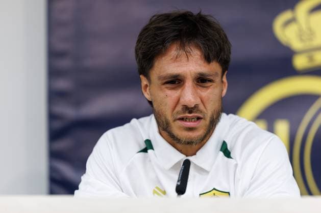 Union s Kevin Mac Allister pictured during a press conference, PK, Pressekonferenz of Belgian Royale Union Saint-Gilloise, Monday 03 August 2026 in Oostende, in preparations of the first leg of the third qualifying round for the UEFA Champions League against Norwegian Bodo Glimt. KURTxDESPLENTER  x182700691x