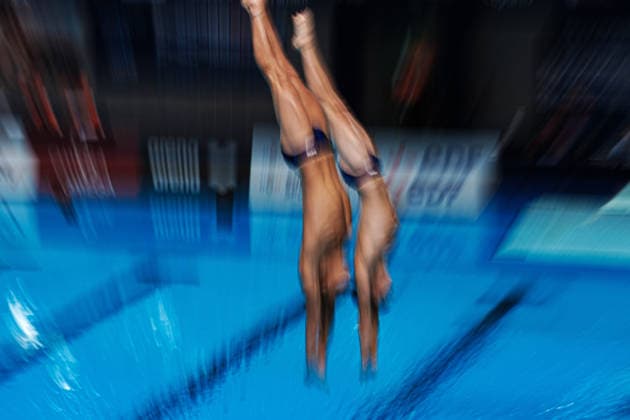 Artistic Swimming, Men s Synchronised 3m Springboard, Elias PETERSEN Peder SAUR HUBRED from Sweden, bronze medal at the European Aquatics Championships Paris 2026, Paris, August 03, 2026 .  Copyright: xGianxMattiaxD Alberto LaPressex