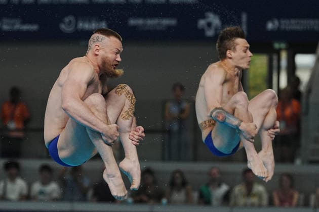 Artistic Swimming, Men s Synchronised 3m Springboard, Evgenii KUZNETSOV Nikita SHLEIKHER from NAB, silver medal at the European Aquatics Championships Paris 2026, Paris, August 03, 2026 .  Copyright: xGianxMattiaxD Alberto LaPressex