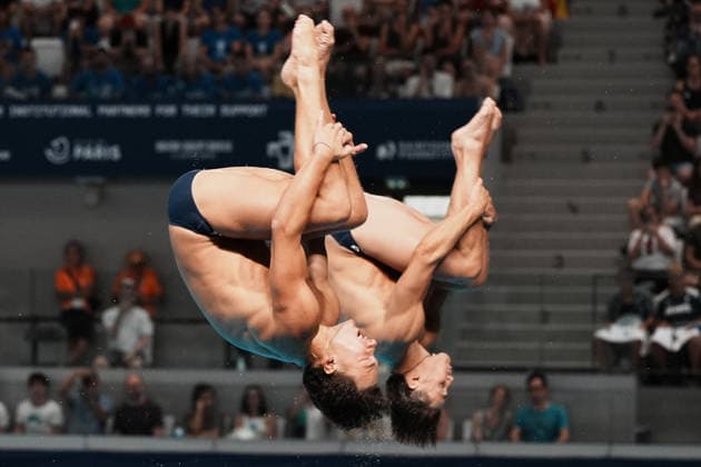 Artistic Swimming, Men s Synchronised 3m Springboard, Stefano BELOTTI Matteo SANTORO from Italy, bronze medal at the European Aquatics Championships Paris 2026, Paris, August 03, 2026 .  Copyright: xGianxMattiaxD Alberto LaPressex