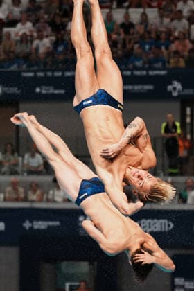 Artistic Swimming, Men s Synchronised 3m Springboard at the European Aquatics Championships Paris 2026, Paris, August 03, 2026 .  Copyright: xGianxMattiaxD Alberto LaPressex