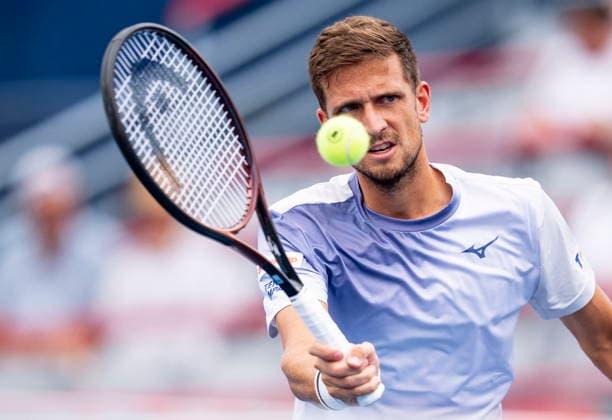 August 3, 2026, Montreal, Pq, Canada: Vit Kopriva of Czechia returns the ball during warm-up and before his first round match against Alexis Galarneau of Canada, on day two of the National Bank Open tennis tournament in Montreal on Monday August 3, 2026. Canada News - August 3, 2026  - ZUMAc35_ 20260803_zaf_c35_013 Copyright: xChristopherxKatsarovx
