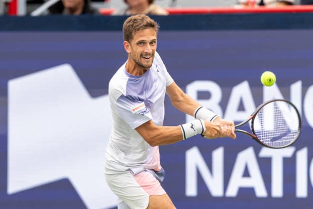 August 3, 2026, Montreal, Quebec, Canada: VIT KOPRIZA from Czech Republic backhand in match against Alexis Galarneau from Canada in first round at Canadian Open at IGA stadium in Montreal, Quebec, Canada on 2026-08-03 TENNIS: Canadian Open Montreal 2026  - ZUMAl189 20260803_zsp_l189_034 Copyright: xYannickxLegarex