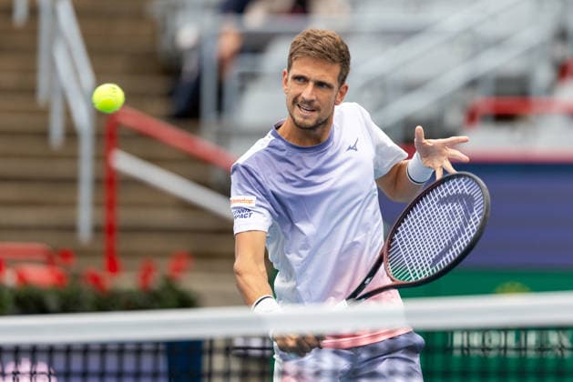 August 3, 2026, Montreal, Quebec, Canada: VIT KOPRIZA from Czech Republic backhand in match against Alexis Galarneau from Canada in first round at Canadian Open at IGA stadium in Montreal, Quebec, Canada on 2026-08-03 Montreal Canada - ZUMAl189 20260803_zsp_l189_033 Copyright: xYannickxLegarex