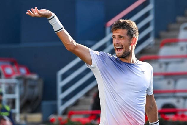 MONTREAL, QC - AUGUST 03: Vit Kopriva (CZE) reacts after his win during a first round match at National Bank Open on August 03, 2026 at IGA Stadium in Montreal, QC (Photo by David Kirouac Icon Sportswire) TENNIS: AUG 03 National Bank Open EDITORIAL USE ONLY Icon26080302726