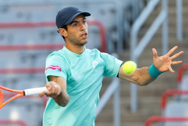 August 3, 2026, Montreal, Quebec, Canada: NUNO BORGES from Portugal forehand in match against Aleksandar Kovacevic from USA in first round at Canadian Open at IGA stadium in Montreal, Quebec, Canada on 2026-08-03 Montreal Canada - ZUMAl189 20260803_zsp_l189_077 Copyright: xYannickxLegarex