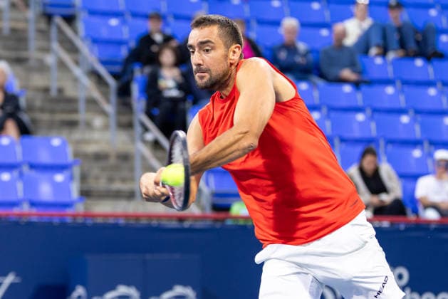 August 3, 2026, Montreal, Quebec, Canada: MARIN CILIC from Croatia backhand in match against Sho Shimabukuro from Japan in first round at Canadian Open at IGA stadium in Montreal, Quebec, Canada on 2026-08-03 Montreal Canada - ZUMAl189 20260803_zsp_l189_087 Copyright: xYannickxLegarex