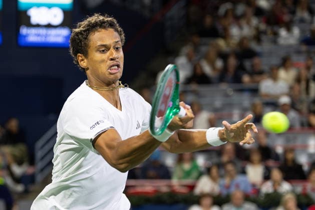 August 3, 2026, Montreal, Quebec, Canada: GABRIEL DIALLO from Canada forehand in match against Kyrian Jacquet from France in first round at Canadian Open at IGA stadium in Montreal, Quebec, Canada on 2026-08-03 Montreal Canada - ZUMAl189 20260803_zsp_l189_093 Copyright: xYannickxLegarex