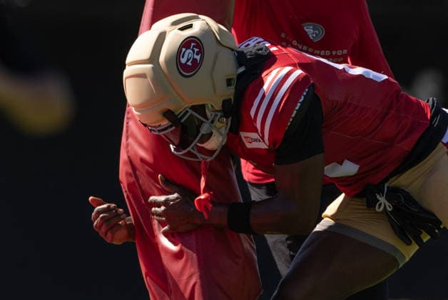 NFL, American Football Herren, USA San Francisco 49ers Training Camp Aug 3, 2026; Santa Clara, California, USA; San Francisco 49ers wide receiver Malik Turner (81) tackles a pad during Training Camp at the SAP Performance Center next to Levi™s Stadium. Mandatory Credit: Stan Szeto - Image of Santa Clara California USA EDITORIAL USE ONLY Copyright: xStanxSzetox StanxSzetox iosphotos416928