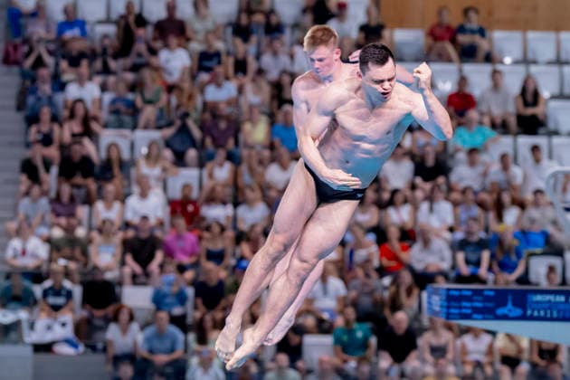 France, Paris, Centre Aquatique Olympique Metropole du Grand Paris, 03.08.2026, European Aquatics Championships Artistic Swimming, Day 4, Men™s 3m Springboard Synchro Final, Lou Noel Guy Massenberg and Jonathan Giesbert Schauer of Germany, Photo by Eibner Pressefoto Tino Henschel European Aquatics Championships Artistic Swimming, Day 4, Men™s 3m Springboard Synchro Final Paris *** France, Paris, Centre Aquatique Olympique Metropole du Grand Paris, August 3, 2026, European Aquatics Championships – Artistic Swimming, Day 4, Men’s 3m Springboard Synchronized Final, Lou Noel Guy Massenberg and Jonathan Giesbert Schauer of Germany, Photo by Eibner Pressefoto Tino Henschel European Aquatics Championships Artistic Swimming, Day 4, Men’s 3m Springboard Synchronized Final, Paris Copyright: xEibnerxPressefotox