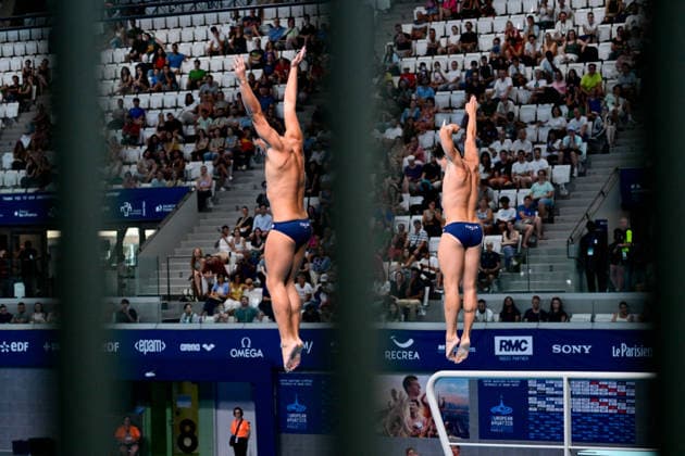 European Aquatics Championship 2026 - Men s Synchronized 3m Springboard Final Stefano Belotti and Matteo Santoro from Italia during the Men s synchronized 3m Springboard final at the European Aquatics Championship on August 3rd, 2026 in Saint Denis, Paris, France. Photo by Tomas Stevens ABACAPRESS.COM Saint Denis Ile-de-France France  Copyright: xStevensxTomas ABACAx