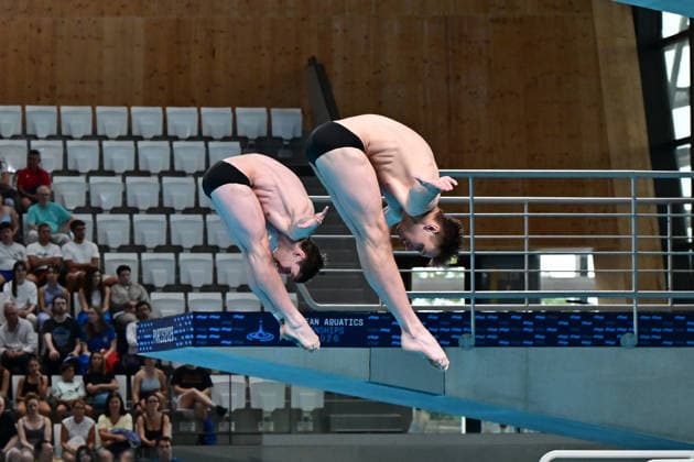 European Aquatics Championship 2026 - Men s Synchronized 3m Springboard Final Yauheni Kandratovich and Matsvei Lupeka during the Men s synchronized 3m Springboard final at the European Aquatics Championship on August 3rd, 2026 in Saint Denis, Paris, France. Photo by Tomas Stevens ABACAPRESS.COM Saint Denis Ile-de-France France  Copyright: xStevensxTomas ABACAx