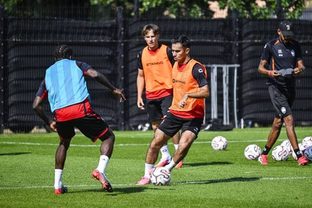 Antwerp s Muhammadali Urinboev pictured in action during a training session of Belgian soccer team Royal Antwerp FC ahead of the start of the Belgian Jupiler Pro League 2026-2027 season, Wednesday 05 August, 2026 in Antwerp. TOM GOYVAERTS TomxGoyvaerts  x182727739x